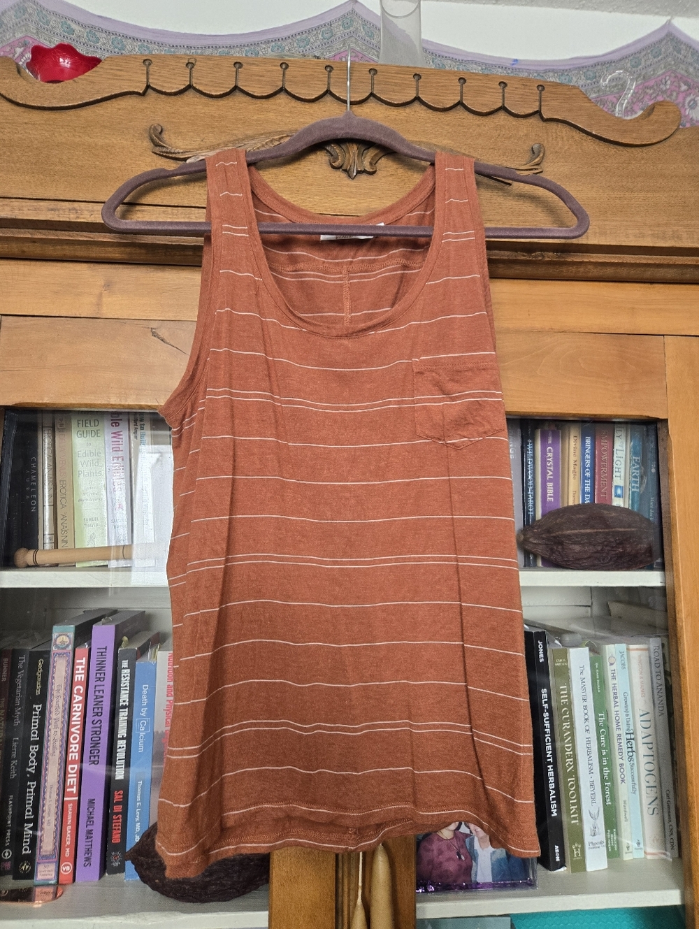 Prana Foundation Scoop Neck Tank Copper Rust Striped Tank Top with Pocket
